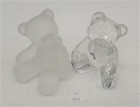 (2) Lenox Glass Bear Figurines - (1) Frosted, 1 Cl