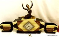 Outstanding 3 Piece Art Deco Marble Clock