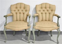 2 pcs Queen Anne Style Upholstered Arm Chairs
