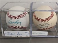 SIGNED BALLS IN ACRLYIC CASE BAY, HEAMS