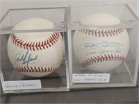 SIGNED BALLS IN ACRLYIC CASE DELGADO, EVERETT