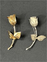 Two Giovanni Silver Tone & Gold Tone Rose brooch
