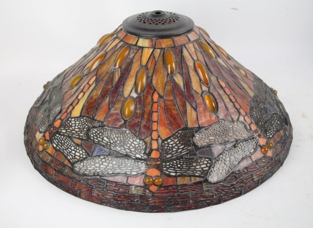 LARGE LEADED GLASS LAMP SHADE