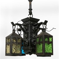 Arts & Crafts Wrought-Iron Monk Heads Chandelier