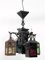 Arts & Crafts Wrought-Iron Monk Heads Chandelier