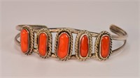 5 Stone Navajo Sterling Coral Bracelet