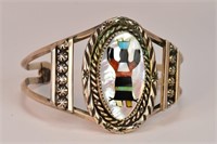 Silver Mother of Pearl Inlay Zuni Bracelet Signed