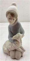Lladro boy with sheep figurine 6in - hand made in