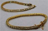 2 Princess cut non-diamond tennis bracelets, gold