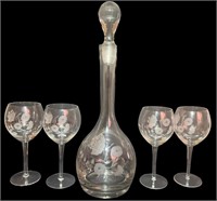 Etched Glass Decanter & Glasses