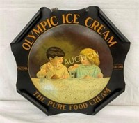 EARLY 15" OLYMPIC ICE CREAM TIN LITHO W/ CHILDREN