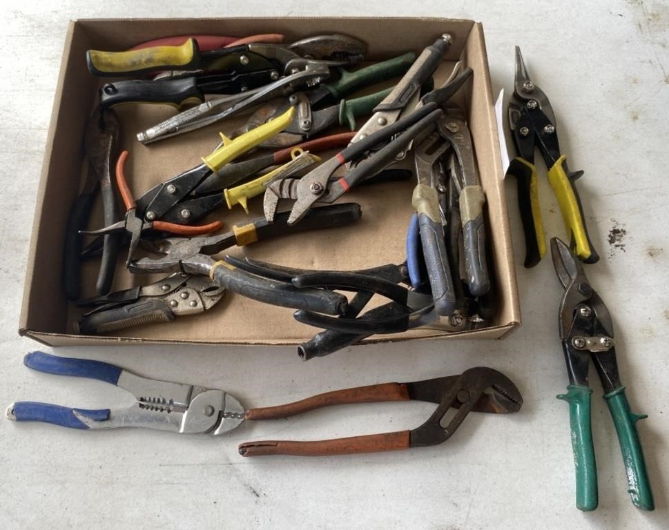 Assorted Pliers, Splice Cutters, Tin Snips and