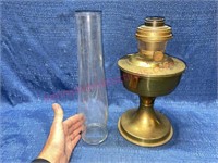 Aladdin brass oil lamp base & glass chimney