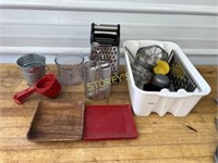 Bin w/ Cheese Graters, Measuring Cups, Etc.