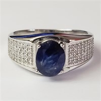 $300 Silver Rhodium Plated Sapphire(3ct) Men'S Rin