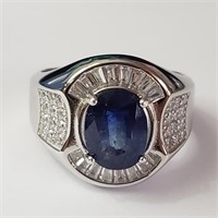 $400 Silver Rhodium Plated Sapphire(4.15ct) Men'S