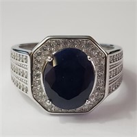$400 Silver Rhodium Plated Sapphire(4.75ct) Men'S