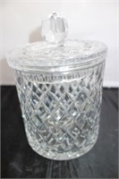 CRYSTAL BISCUIT JAR SMALL CHIP UNDER GLASS ON