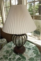 IRON AND GLASS TABLE LAMP OVERALL HEIGHT 33"