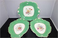 3 PC. ENGLISH PLATES 2 ARE LEAF DESIGN AND 1 IS