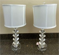 2pc Faceted Acrylic Base Table Lamps W/ Shades