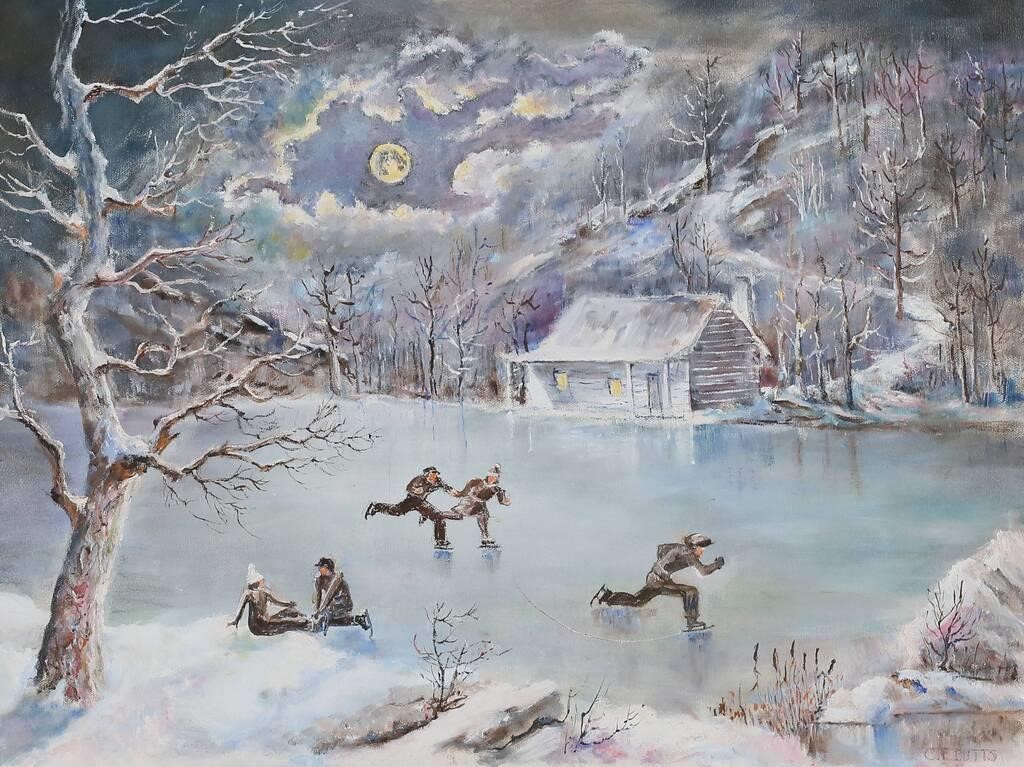 Folk Art Winter Scene Painting