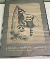 SE WILDLIFE EXPOSTION 1989 RACCOON FRAMED PRINT
