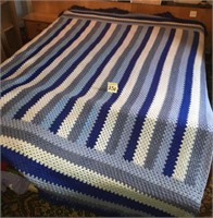 Large Blue and White Striped Afghan