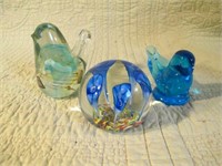 3 PIECE PAPER WEIGHTS, BLUE BIRD IS SIGNED