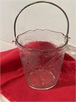 Etched Floral Glass Bucket w/ Metal Handle