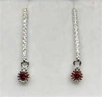 STERLING SILVER CZ WITH RED STONE EARRINGS