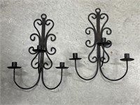Pair of black wrought iron wall candleholders