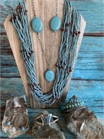 Turquoise Seed Beads, Butterfly & Feathers