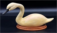 Signed Hand Carved Wooden Swan By Carl Strawberry