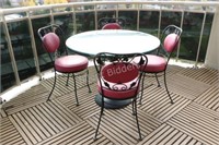 Vtg Cast Iron & Glass Table & Hot Pink Chairs