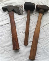 Rubber mallet, roofing hatchet, small sledge
