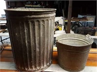 Galvanized trash can and bucket