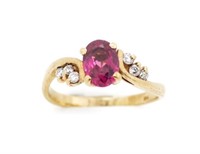 Pink tourmaline, diamond and 9ct yellow gold ring