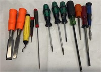 Assortment of screwdrivers. & chisels