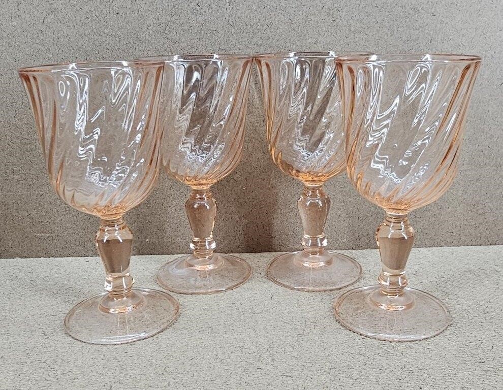 4pc Rose Blush Luminarc French Swirl Wine Glasses