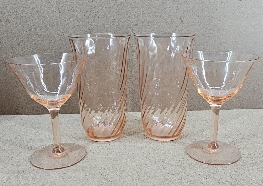 4pc Rose Blush French Swiirl Glasses