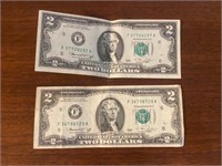 (2) Two Dollar Bills