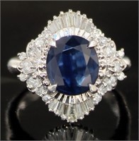 Platinum 3.18 ct Brilliant Sapphire & Diamond Ring