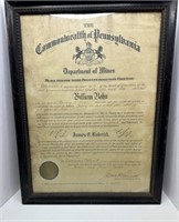 Diploma 1912 for Assistant Mine Foreman