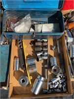 Assorted brand socket and small metal tool box