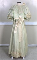 Victorian Girl's Green Silk Dress Skirt & Bodice