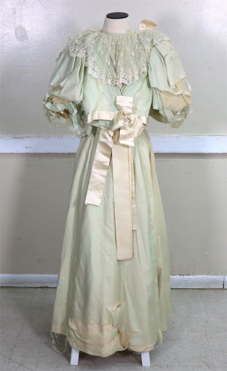 Victorian Girl's Green Silk Dress Skirt & Bodice