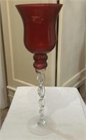 16" Cranberry and clear art glass votive. Some