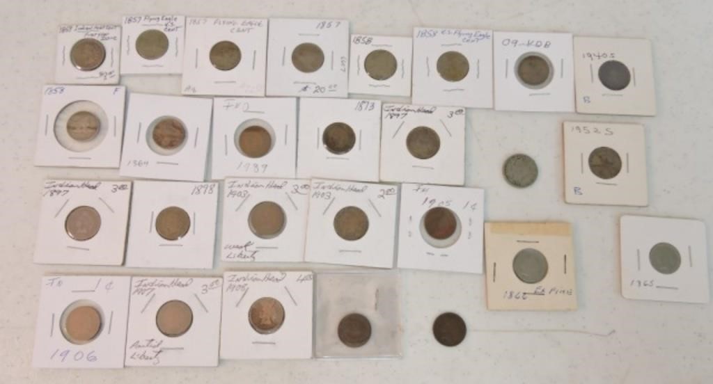 Lot of 21 Flying Eagle and Indian cents,