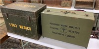 (2) Antique Green Painted Military Trunks